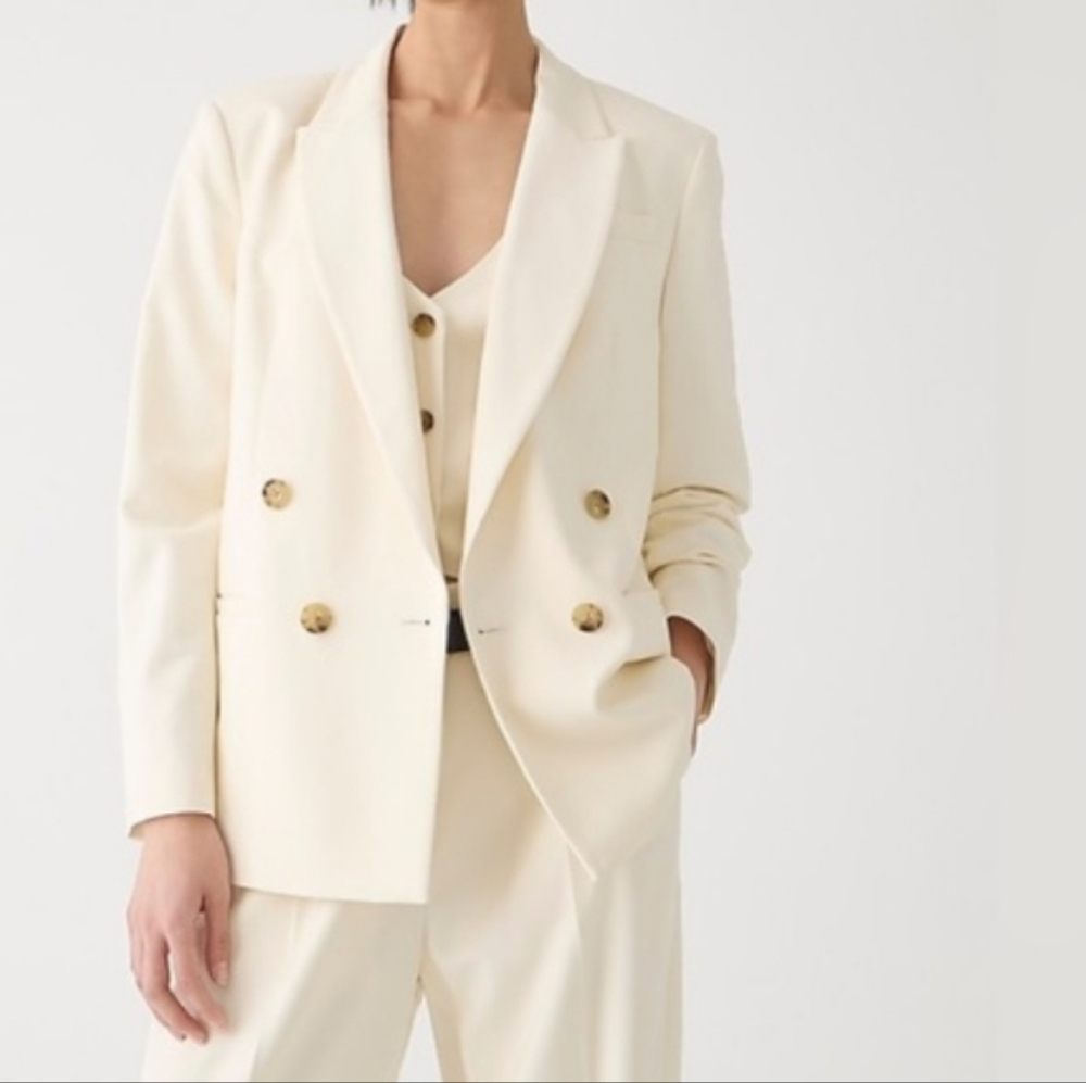 J.Crew Relaxed Double Breasted Blazer City Twill In Soft Ivory